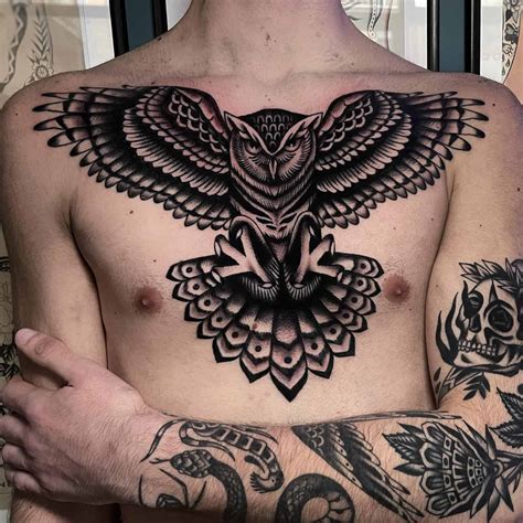 Owl Tattoo Chest Design Photos