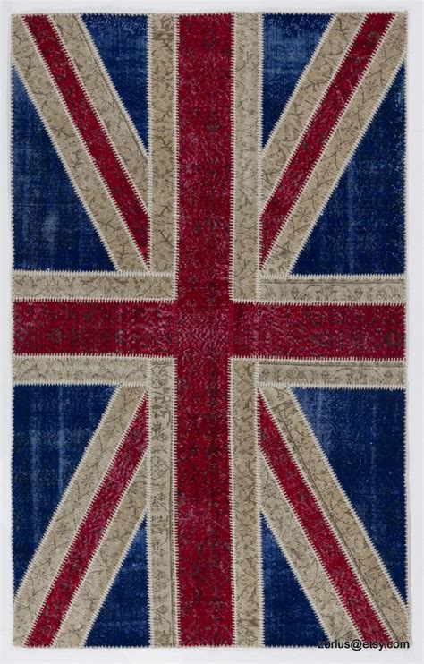 Union Jack British Flag Design Patchwork Rug Bright Colors Etsy In
