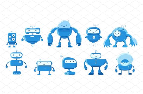 Robots Mascot Set Different Types Pre Designed Vector Graphics