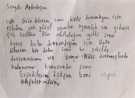 Deniz on Twitter 9 yaşında bir çocuğun sınıf arkadaşına yazdığı