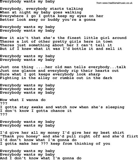 Bruce Springsteen Song Everybody Wants My Baby Lyrics
