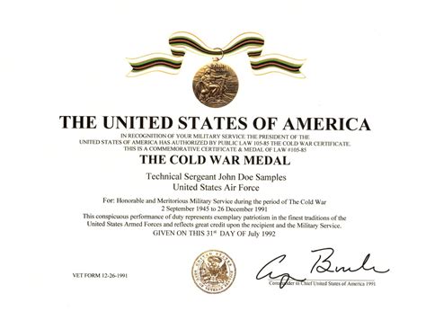 The Cold War Medal Certificate Military Certificates Medals And More