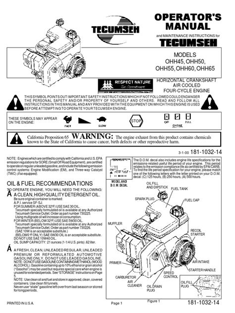 Operators Manual Tecumseh Small Engine Mtd Products 181 1032 14