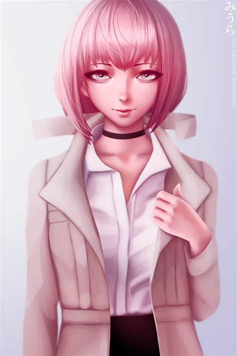 Anime 1200x1800 Anime Anime Girls Short Hair Pink Hair Pink Eyes Tokyo