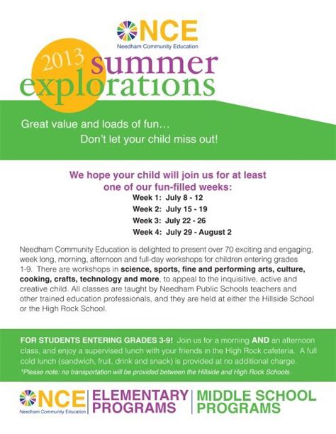 Summer Explorations Needham Public Schools