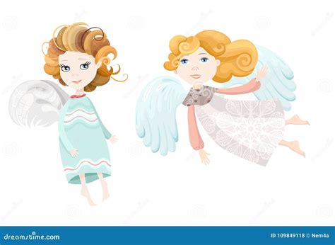 Cute Funny Beautiful Angels Illustration Stock Vector Illustration Of