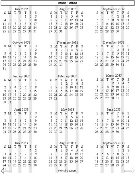 15 Month School Year Calendar 2032 2033