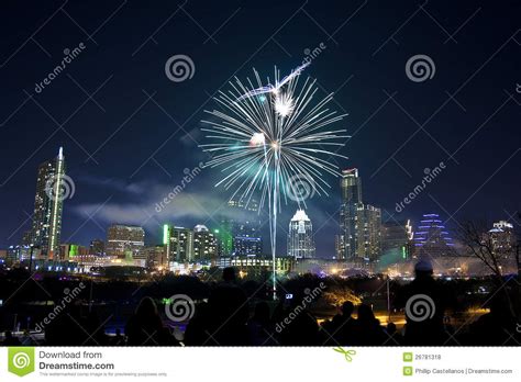 Downtown Austin Tx Fireworks Stock Photo Image Of Celebration Life