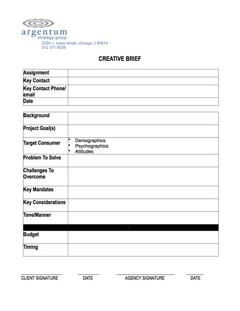 Creative Brief Template Argentum Strategy Group
