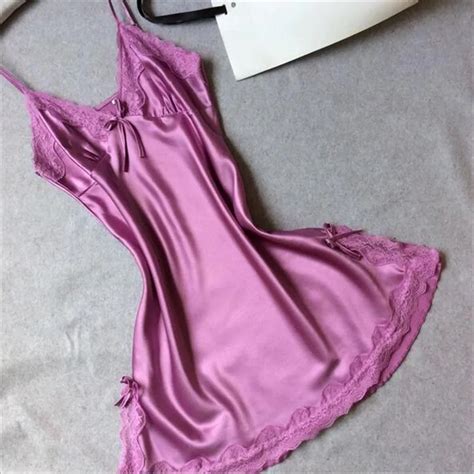 Buy 2017 New Solid Satin Chiffon Women Nightgowns Sleepshirt Summer Nightdress