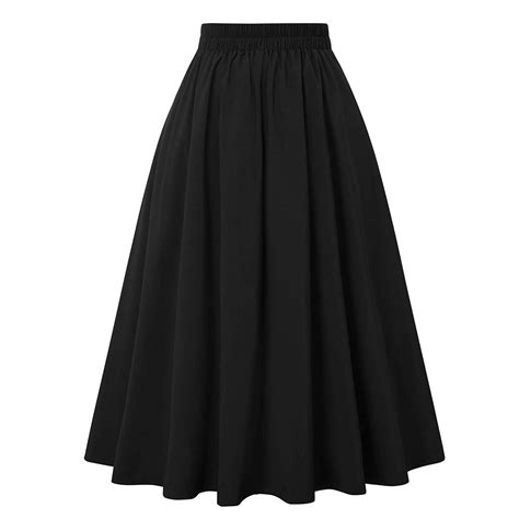 Abcnature Womens High Waist A Line Skirt Flared Pleated Midi Knee Long Casual Skirt With Pockets
