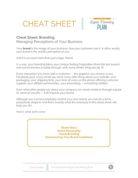 Branding Cheat Sheet CHEAT SHEET Cheat Sheet Branding Managing