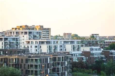 Cityscape Residential Building Tops On Light White Sky Background Stock