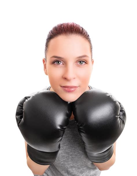840 Young Beautiful Sporty Woman Boxing Gloves Isolated White Stock