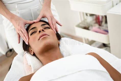 Woman Receiving Head Massage In Spa Wellness Center Stock Photo Image