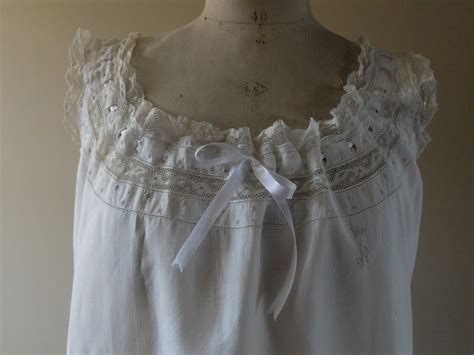 French Lace Trimmed Linen Nightgown With By Frenchmodevintique