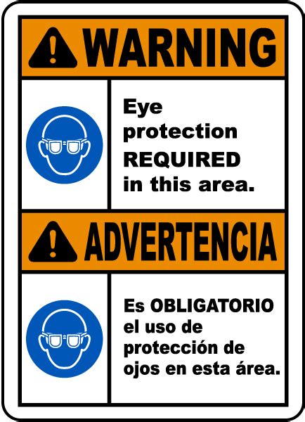 Bilingual Warning Eye Protection Required Sign Save 10 Instantly