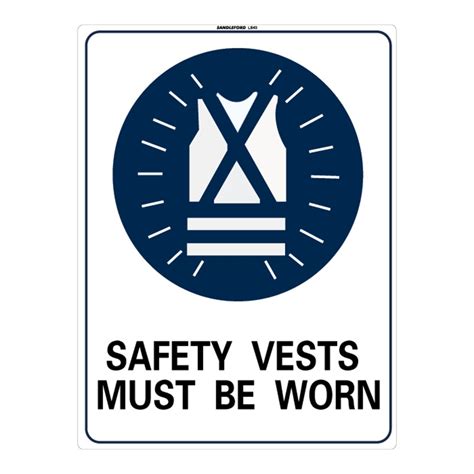 sandleford 450 x 600mm safety vests must be worn plastic sign i n 3291208 bunnings warehouse