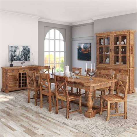 Britain Rustic Teak Wood 11 Piece Dining Room Set In 2021 Solid Wood