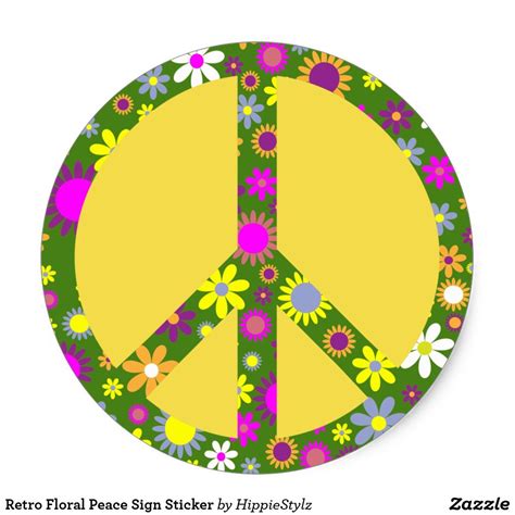 Retro Floral Peace Sign Sticker Sticker Sign Painted Signs Peace