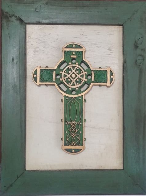 Celtic Irish Cross Wall Décor With Rustic Farmhouse Style Frame For St
