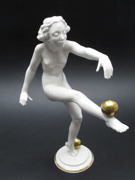 At Auction German Art Deco Porcelain Naked Woman With A Ball Figurine Made By Hutschenreuther