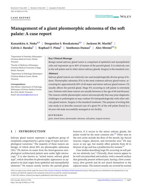 Pdf Management Of A Giant Pleomorphic Adenoma Of The Soft Palate A