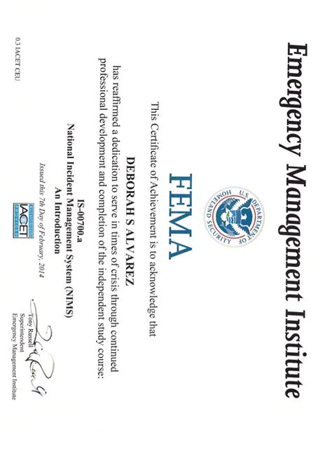 Fema Certification 1 5
