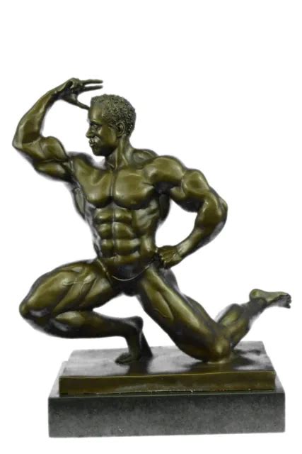 Abstract Bronze Muscle Man Flexing Sculpture Nude Male Fitness Model Muscular Picclick