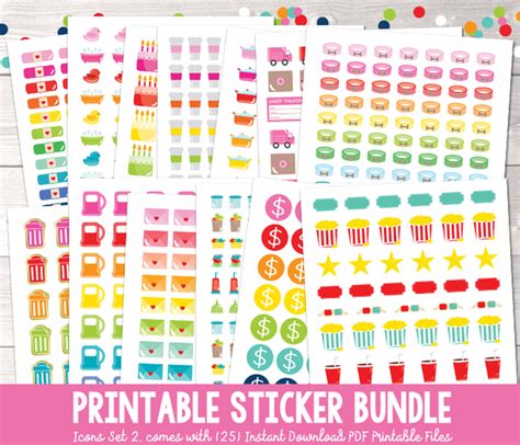 Printable Stickers Bundle Planner Sticker Set Functional Icon Sticke