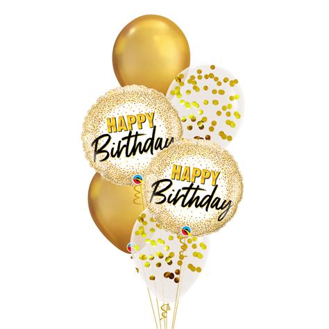 18 happy birthday message made of golden inflatable balloon eighteen letters isolated on black background fly on gold ribbons with. Party Birthday Gold Glitter Dots Chrome Balloon Bouquet ...
