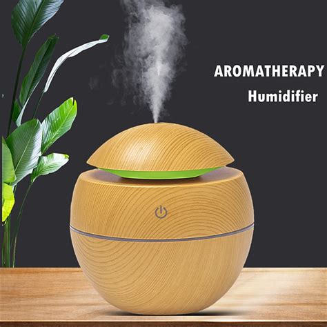 Mini Air Humidifier Ultrasonic Usb Aroma Diffuser Wood Grain Led Night