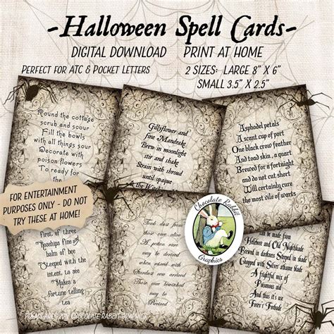 Halloween Witch Spell Tags Cards Clip Art Primitive Digital Etsy