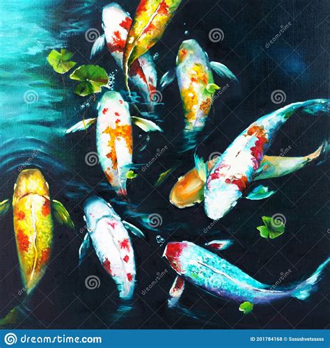 Koi Fish Oil Painting On Canvas Feng Shui Stock Illustration