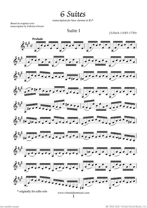 Bach Bass Clarinet Suites Sheet Music For Bass Clarinet Solo