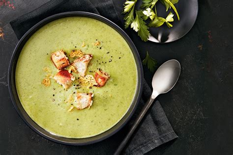 Broccoli Soup With Cheddar Croutons Canadian Living
