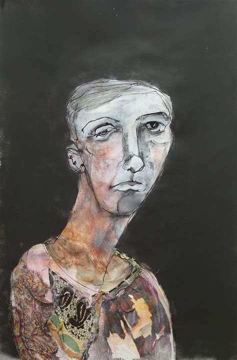 Portrait Drawing Mixed Media Charcoal Ink Gesso Conte And Fabric