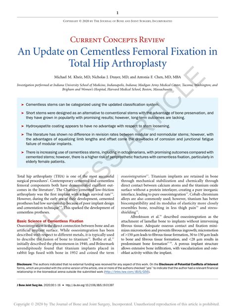 Pdf An Update On Cementless Femoral Fixation In Total Hip Arthroplasty