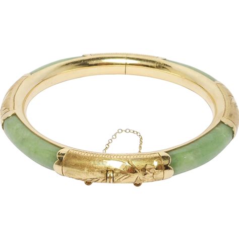 Estate 14k Engraved Jade Jadeite Bangle Bracelet 323 Grams Sold On