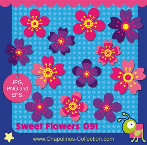 Flower Clipart Sweet Flowers Pink And Purple Flowers  Etsy