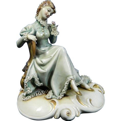 Vintage Hand Painted Borsato Porcelain Figurine Of A Seated Lady From