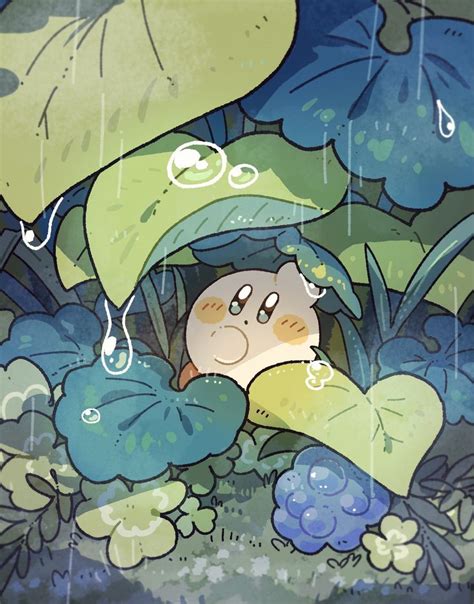 An Image Of A Cat Hiding In The Rain Under Some Plants And Flowers With