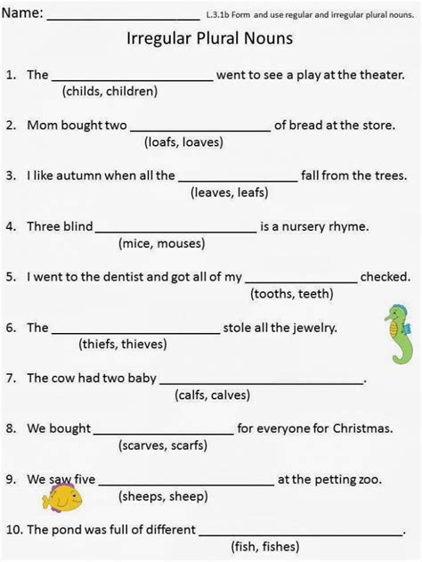 Irregular Words – Plurals And Verbs Assessment Worksheets | 99Worksheets