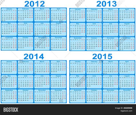 2012 2013 2014 2015 Calendar Stock Vector And Stock Photos Bigstock