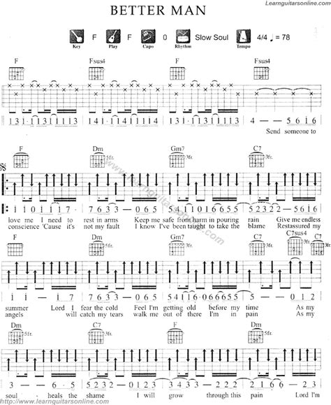 Better Man By Robbie Williams Guitar Tabs Chords Sheet Music Free