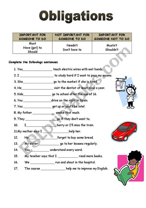 There are only two forms of moral obligation: Obligations - ESL worksheet by Inrode