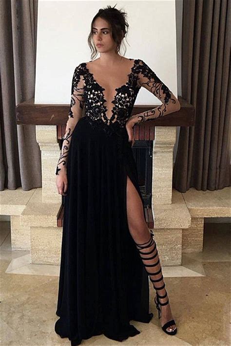 Long Black Lace Chiffon Prom Dresses Party Evening Gowns 3020257 Prom