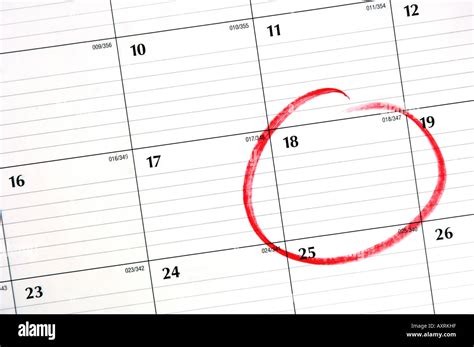 Calendar With Date Circled In Red Stock Photo Alamy