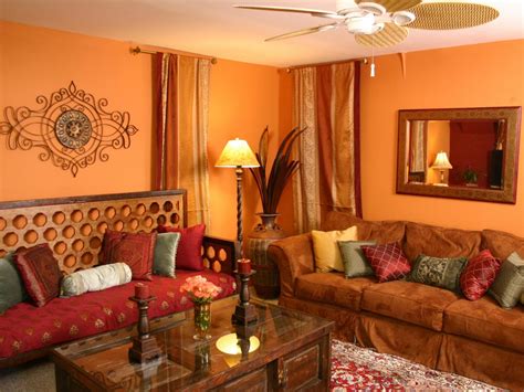 Exotic Orange Living Room With Indian Inspired Daybed Hgtv