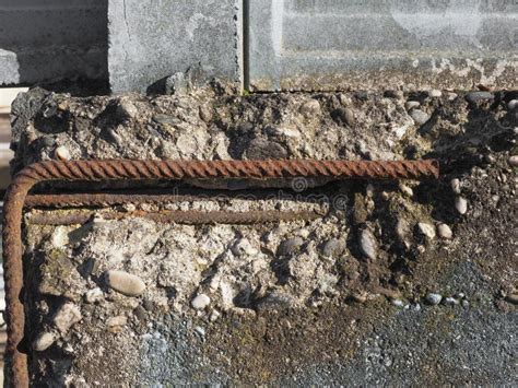 Damaged Reinforced Concrete With Exposed Rebar Stock Photo Image Of